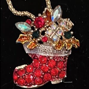 BETSEY JOHNSON RED RHINESTONE STOCKING NECKLACE WITH PRESENTS